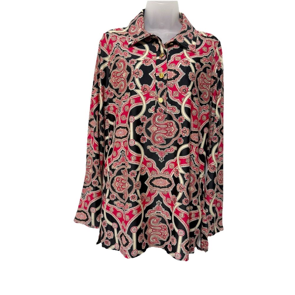 Jude Connally Tunic Top Women M Black Red Paisley Beach Resort USA